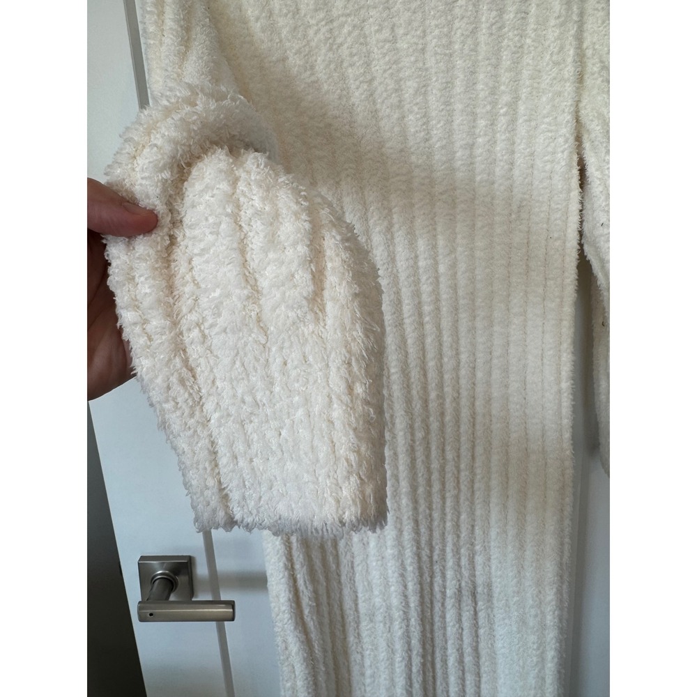 Lou & Grey Women Medium Cream Fuzzy Ribbed Eyelash Knit Midi Sweater Dress NEW - Picture 3 of 7